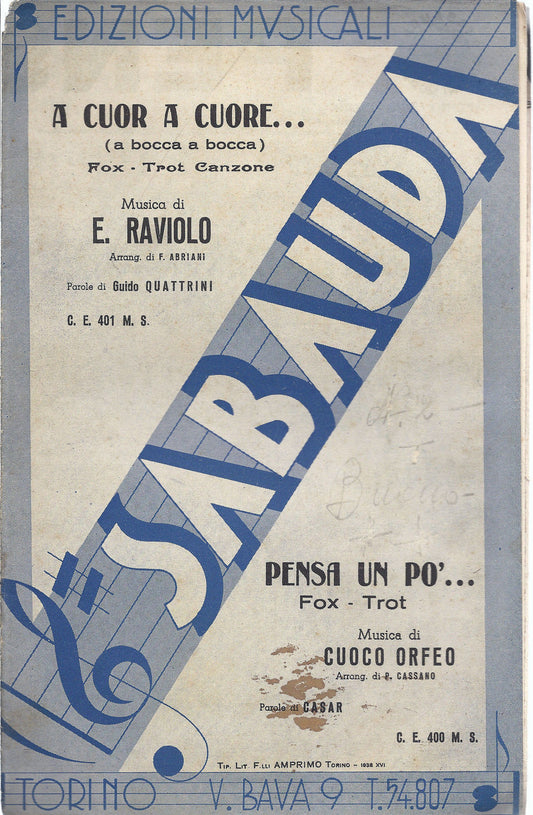 A CUOR A CUORE  G.Quattrini-E.Raviolo - PENSA UN PO'  Casar-O.Cuoco # SPARTITO