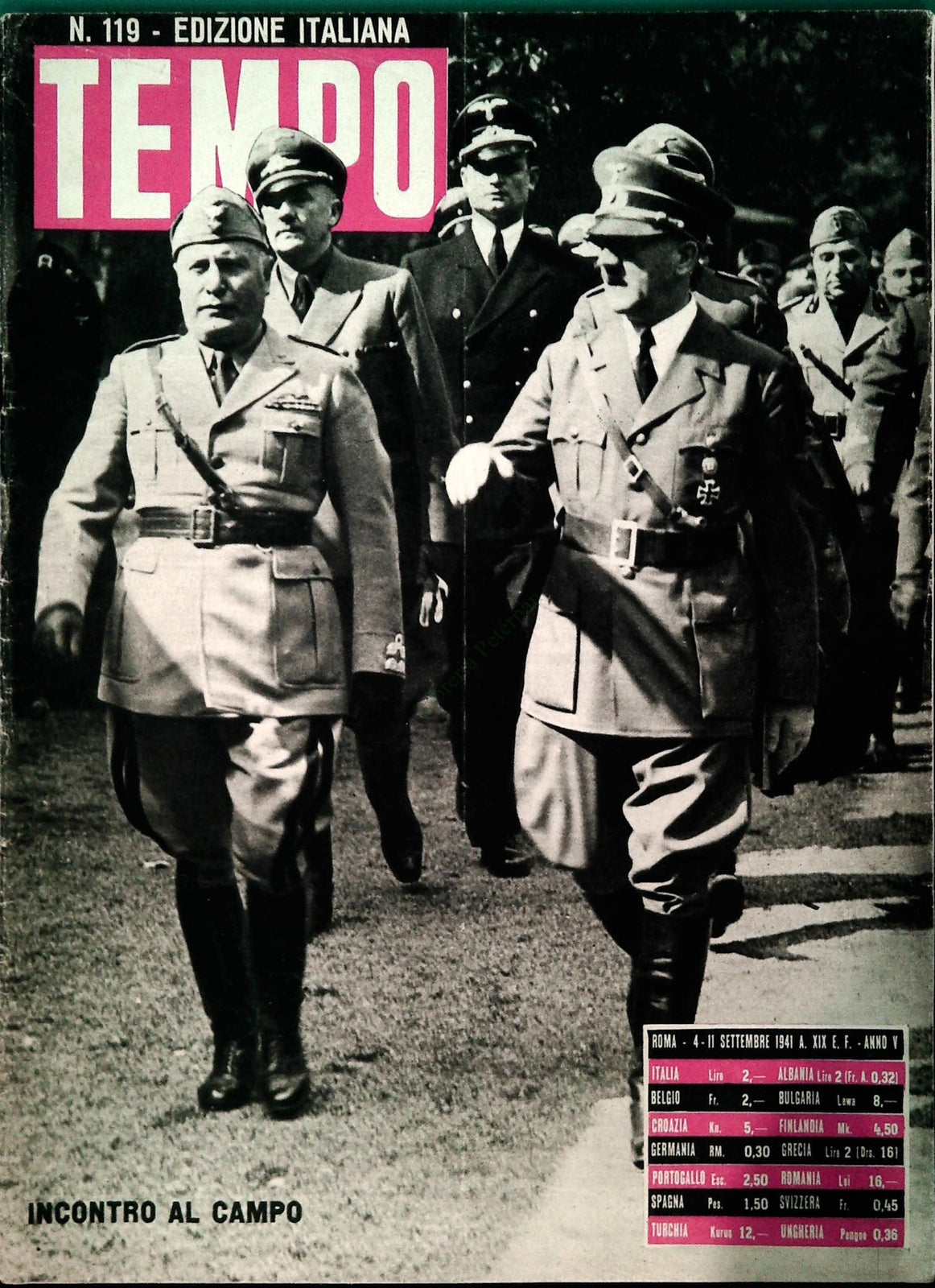 TEMPO N. 119 - 4-11 SETTEMBRE 1941 - INCONTRO AL CAMPO - GUERRA COL SILURO