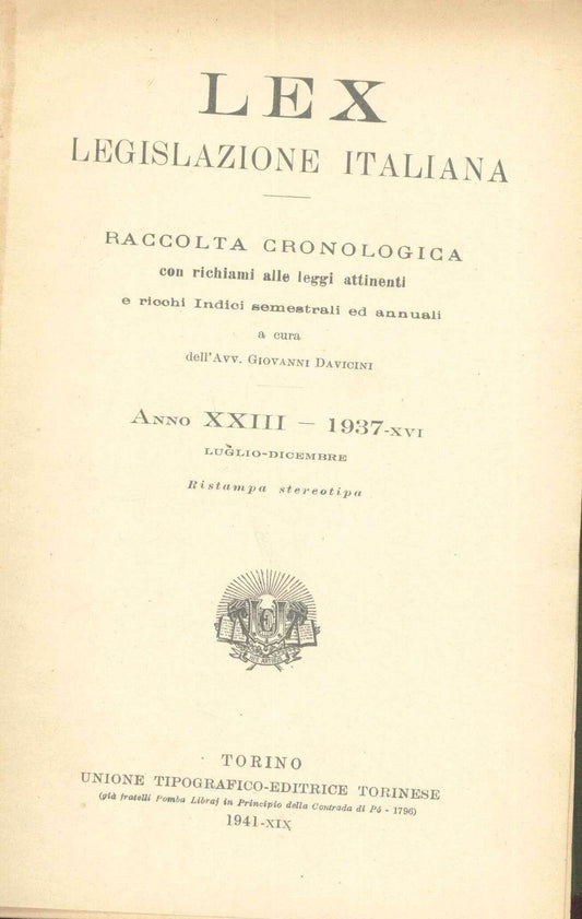 LEX - LEGISLAZIONE ITALIANA - 1937 - LUGLIO-DICEMBRE