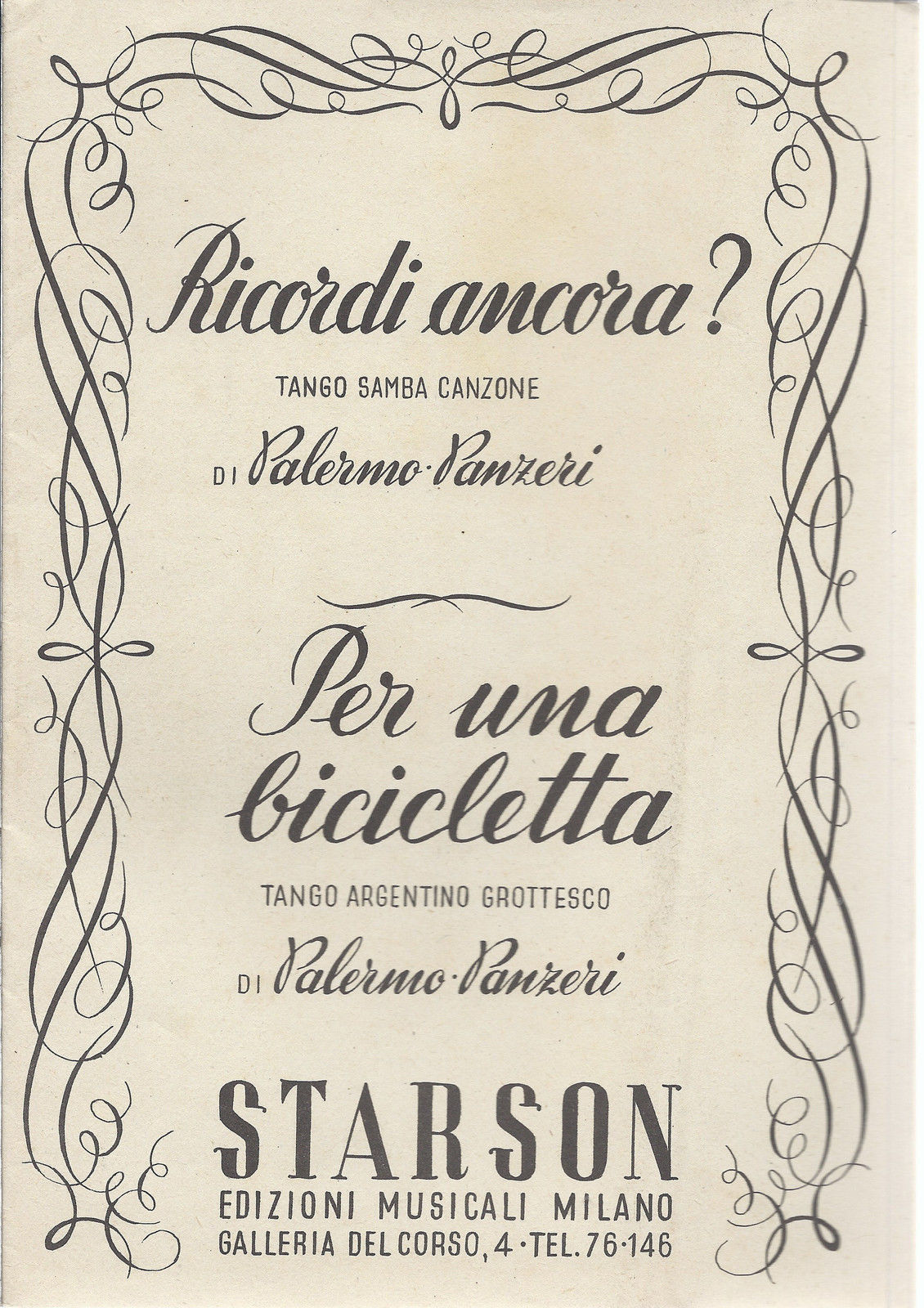 RICORDI ANCORA? - PER UNA BICICLETTA  Palermo-Panzeri  # SPARTITO