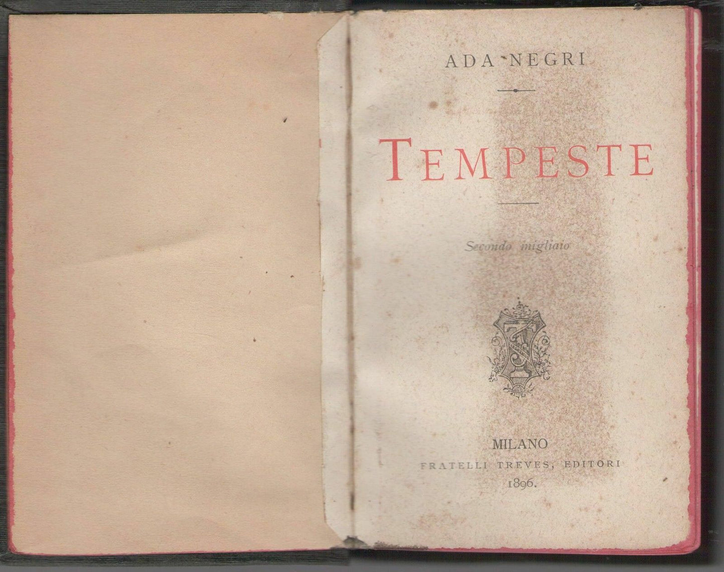 TEMPESTE - ADA NEGRI     ED.  FRATELLI TREVES 1896   SECONDO MIGLIAIO