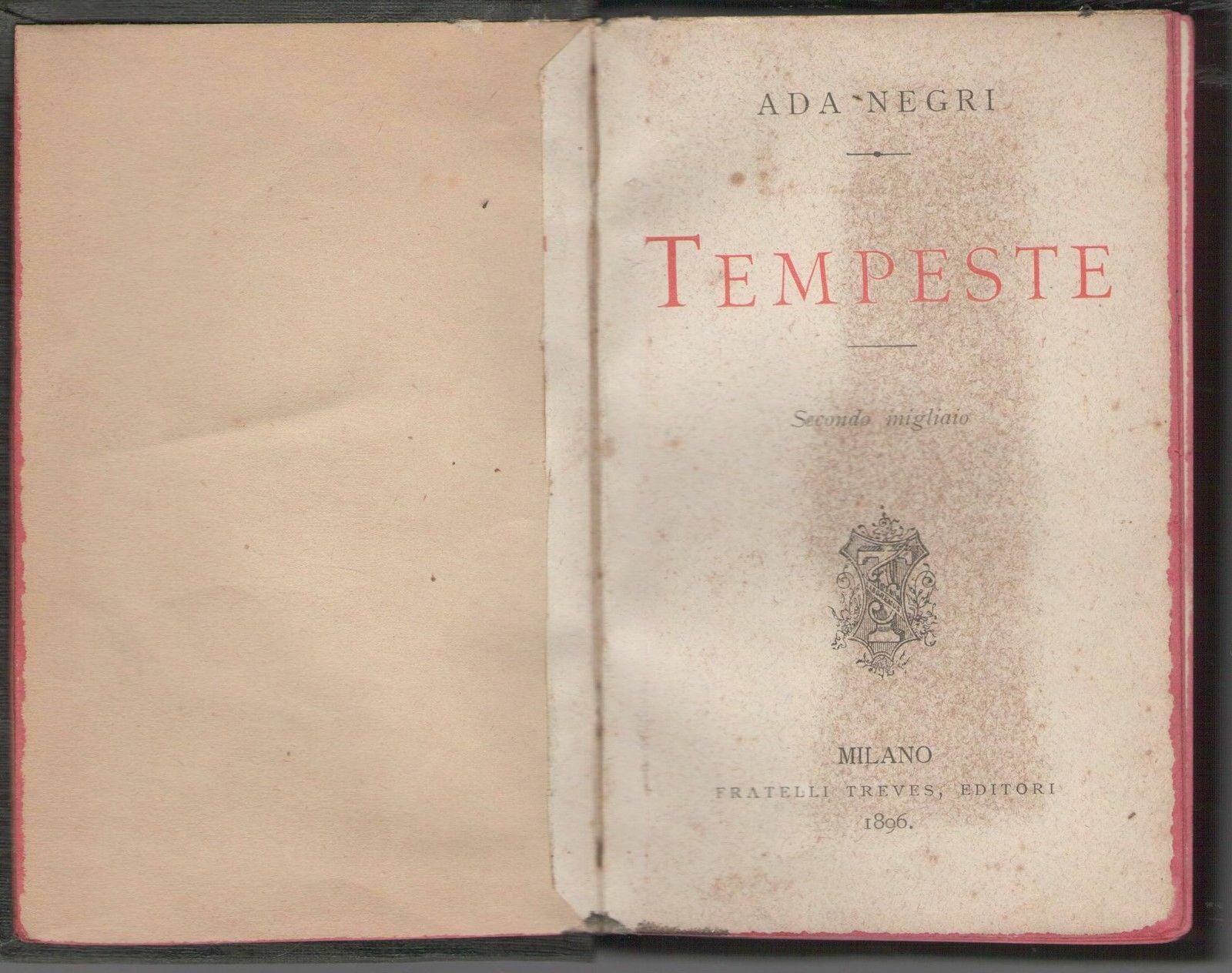 TEMPESTE - ADA NEGRI     ED.  FRATELLI TREVES 1896   SECONDO MIGLIAIO