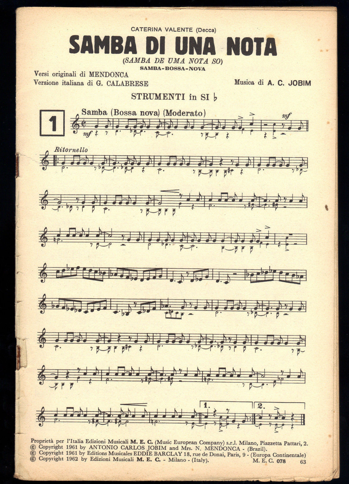 SAMBA DI UNA NOTA (Caterina Valente), CHIHUAHUA (Mina) + 18 BRANI # SPARTITO