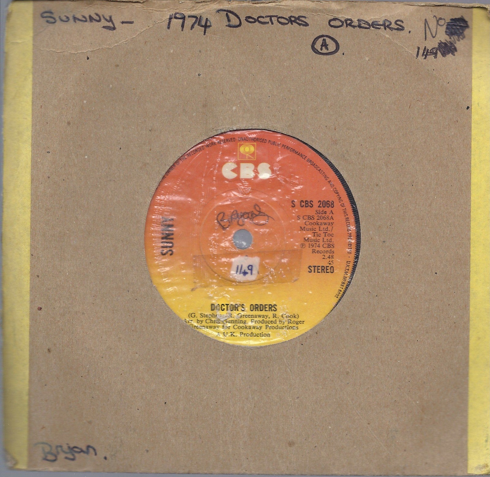 DOCTOR'S ORDERS - IT'S ONLY WHEN YOU'RE FEELING LONELY -- SUNNY