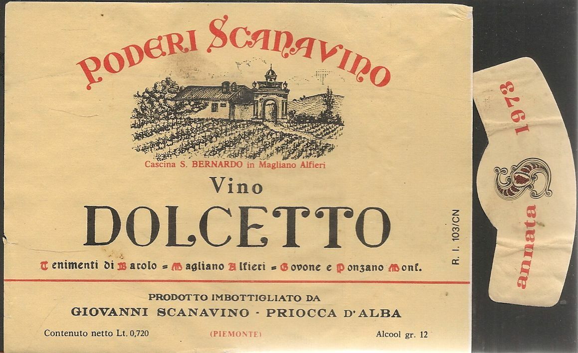 DOLCETTO - PODERI SCANAVINO  1973 - ETICHETTA VINO