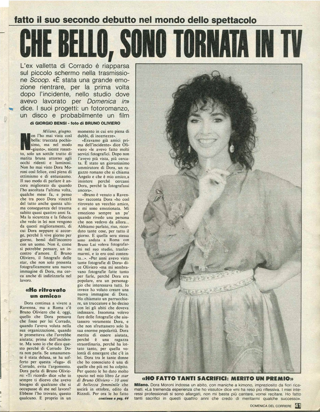 CHE BELLO SONO TORNATA IN TV - DORA MORONI - CLIPPING