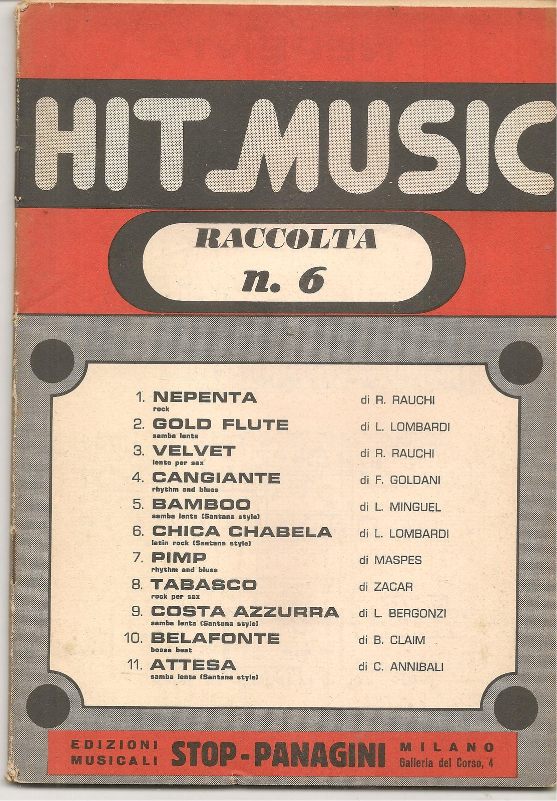 HIT MUSIC RACCOLTA N. 6 - 11 BRANI - SPARTITO-SHEET MUSIC
