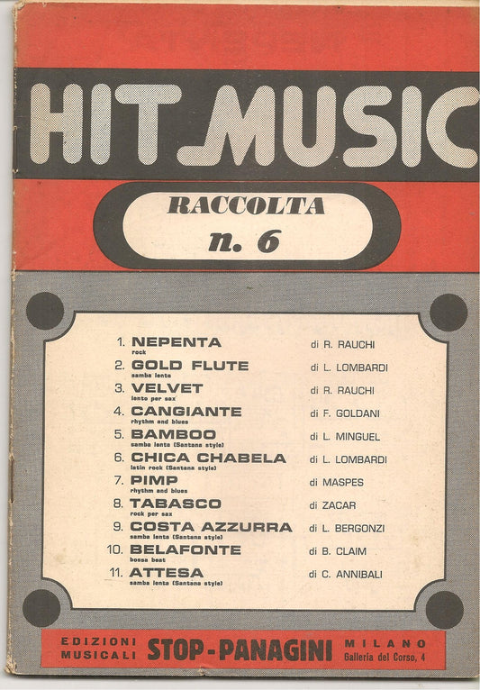HIT MUSIC RACCOLTA N. 6 - 11 BRANI - SPARTITO-SHEET MUSIC