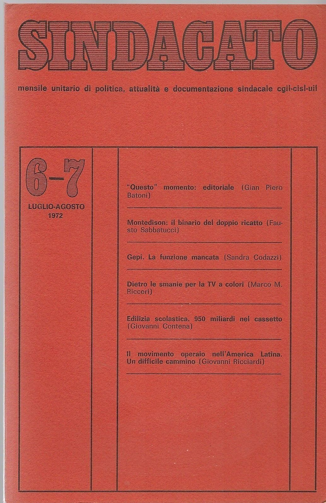 SINDACATO - LUGLIO/AGOSTO 1972