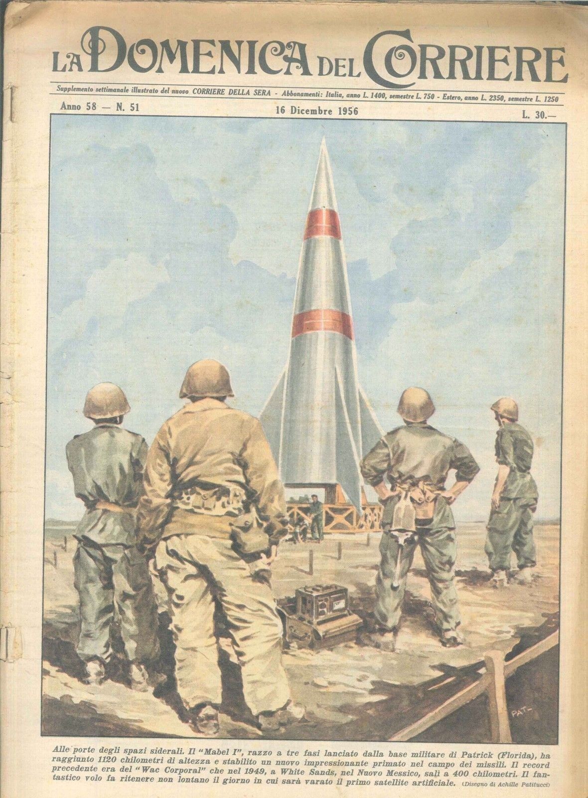 DOMENICA DEL CORRIERE N 51 - 16 DICEMBRE 1956 - ILL. ACHILLE PATITUCCI