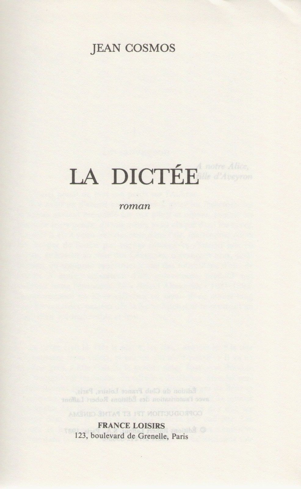 LA DICTEE - JEAN COSMOS (FRENCH TEXT)