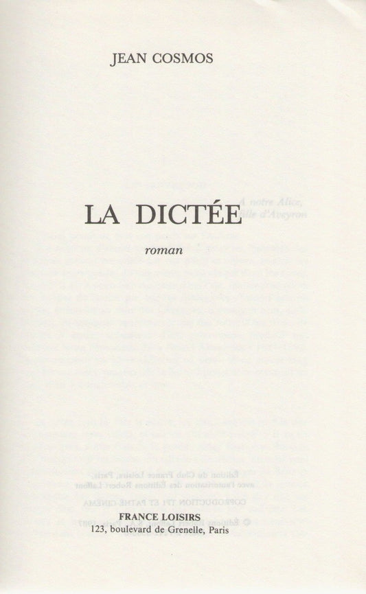 LA DICTEE - JEAN COSMOS (FRENCH TEXT)