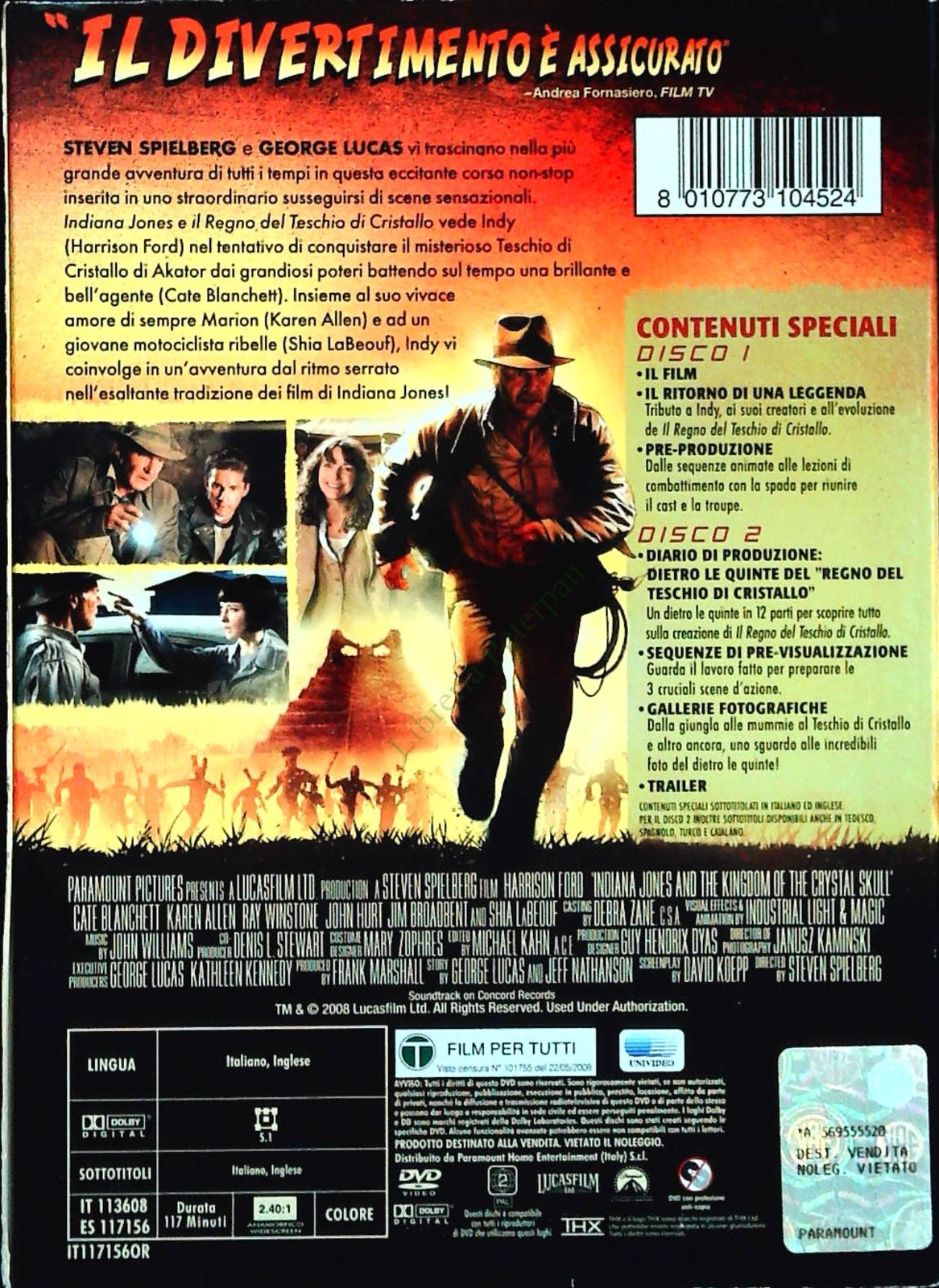INDIANA JONES E IL REGNO DEL TESCHIO DI CRISTALLO - 2 dvd