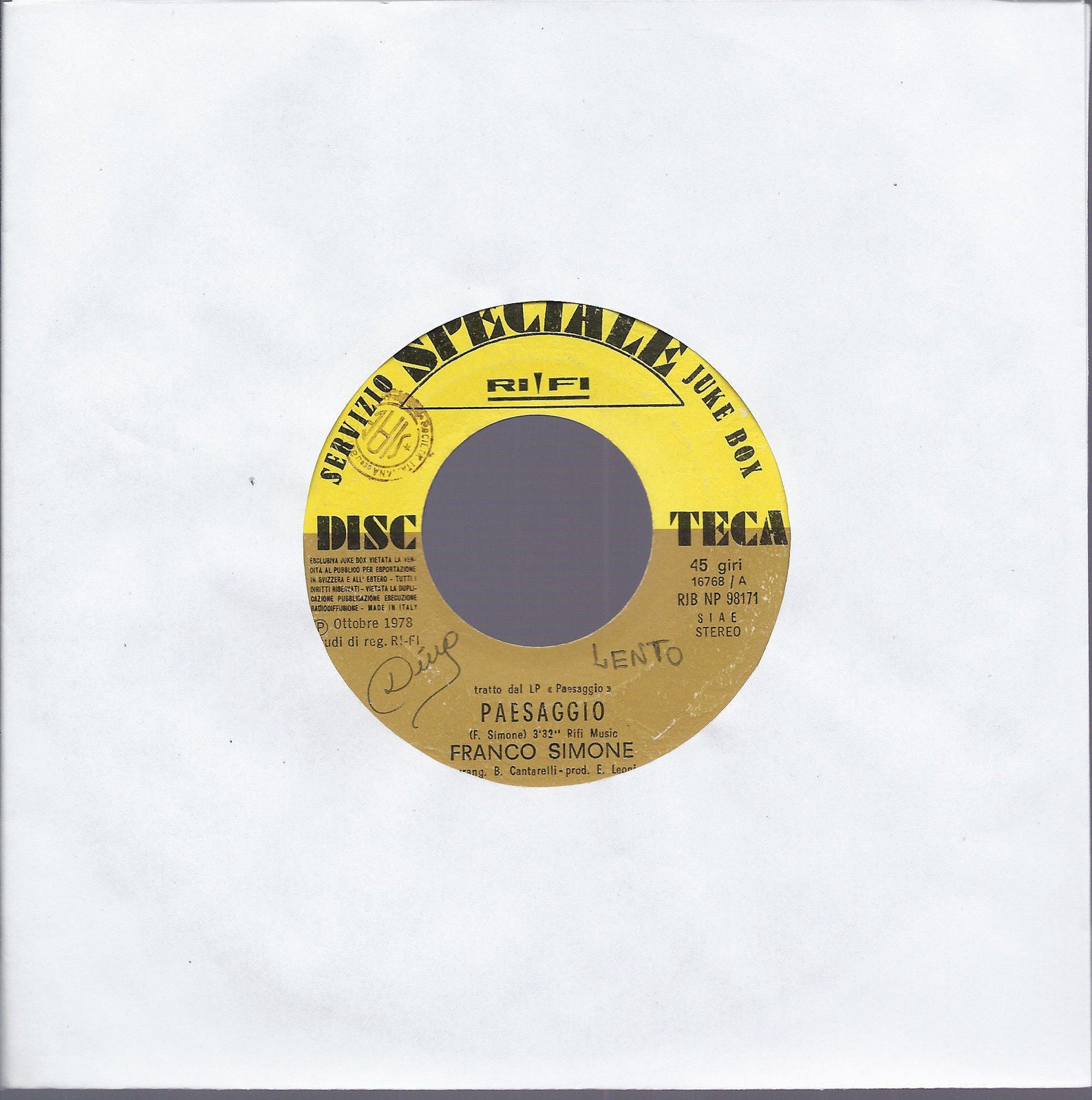 PAESAGGIO # FRANCO SIMONE -- SPEEDY GONZALES # JAMIE JAMES - Ed. per Juke Box