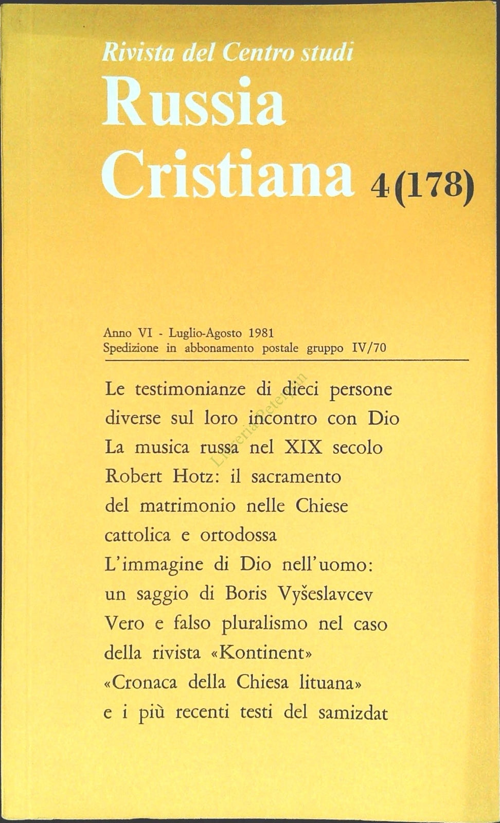 RUSSIA CRISTIANA N. 178 - LUGLIO-AGOSTO 1981