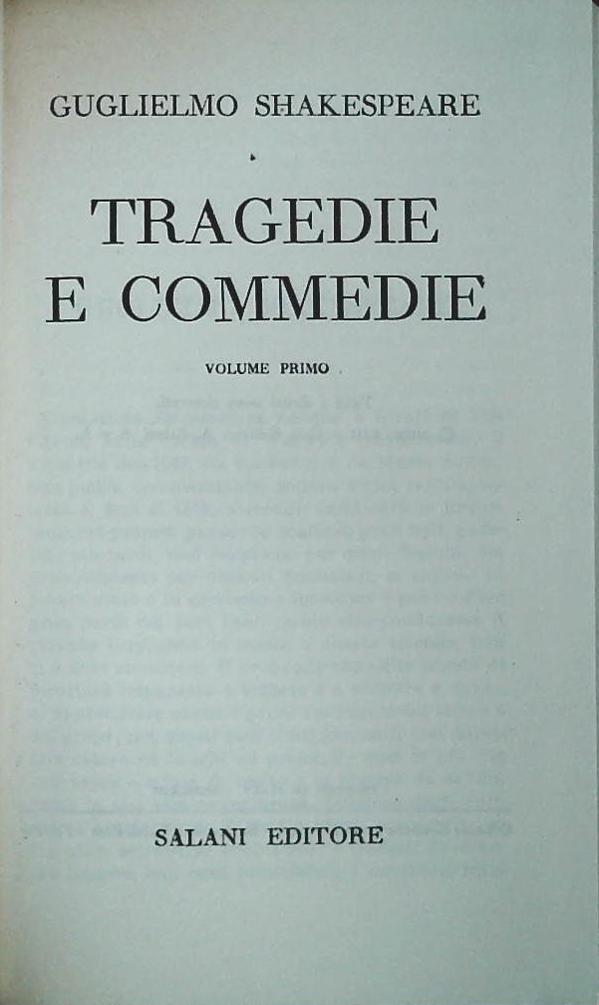 SHAKESPEARE - TRAGEDIE - SALANI 1963 - VOLUME PRIMO