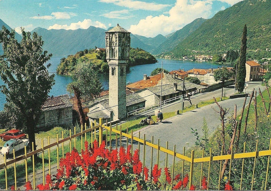 LAGO COMO - TORRE GOTICA E ISOLA COMACINA - ACQUARELLATA - V