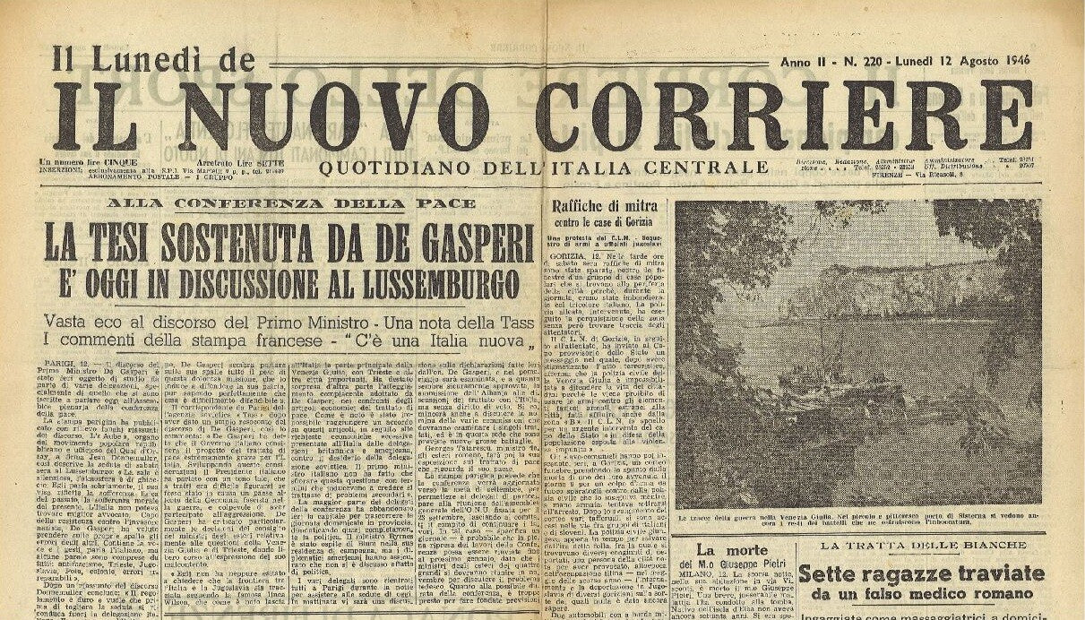 IL NUOVO CORRIERE 12 AGOSTO 1946 - DE GASPERI