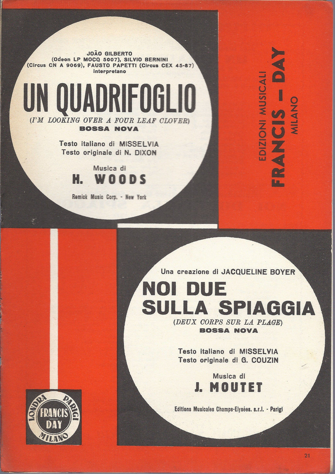 UN QUADRIFOGLIO  H. Woods - NOI DUE SULLA SPIAGGIA  J. Moutet # SPARTITO