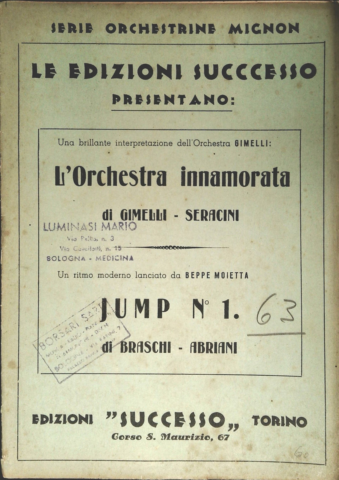 L'ORCHESTRA INNAMORATA - JUMP N. 1- SPARTITO-SHEET MUSIC