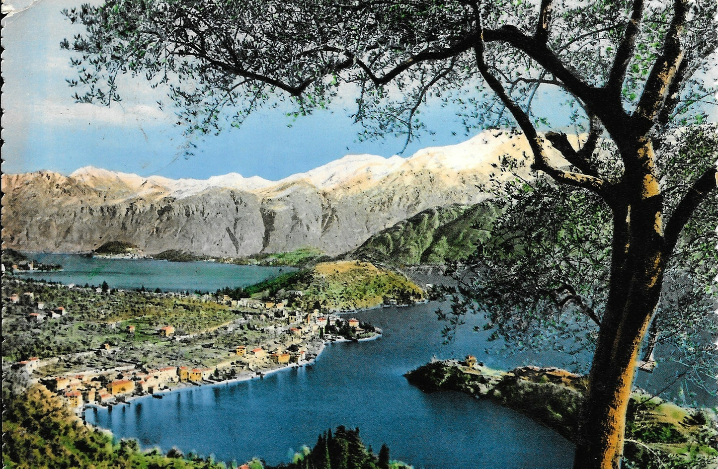 LAGO DI COMO - ISOLA COMACINA E LA TREMEZZINA - ACQUARELLATA - VIAGGIATA