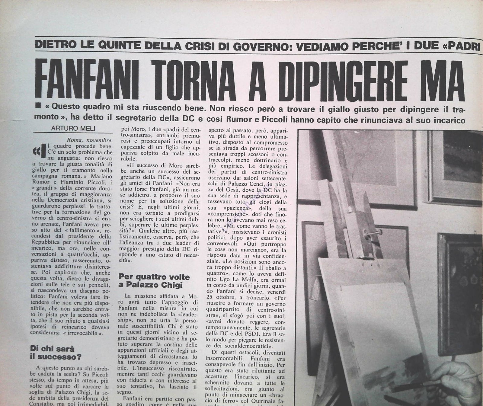 FANFANI TORNA A DIPINGERE MA SE MORO NON DOVESSE FARCELA - CLIPPING-RITAGLIO DI