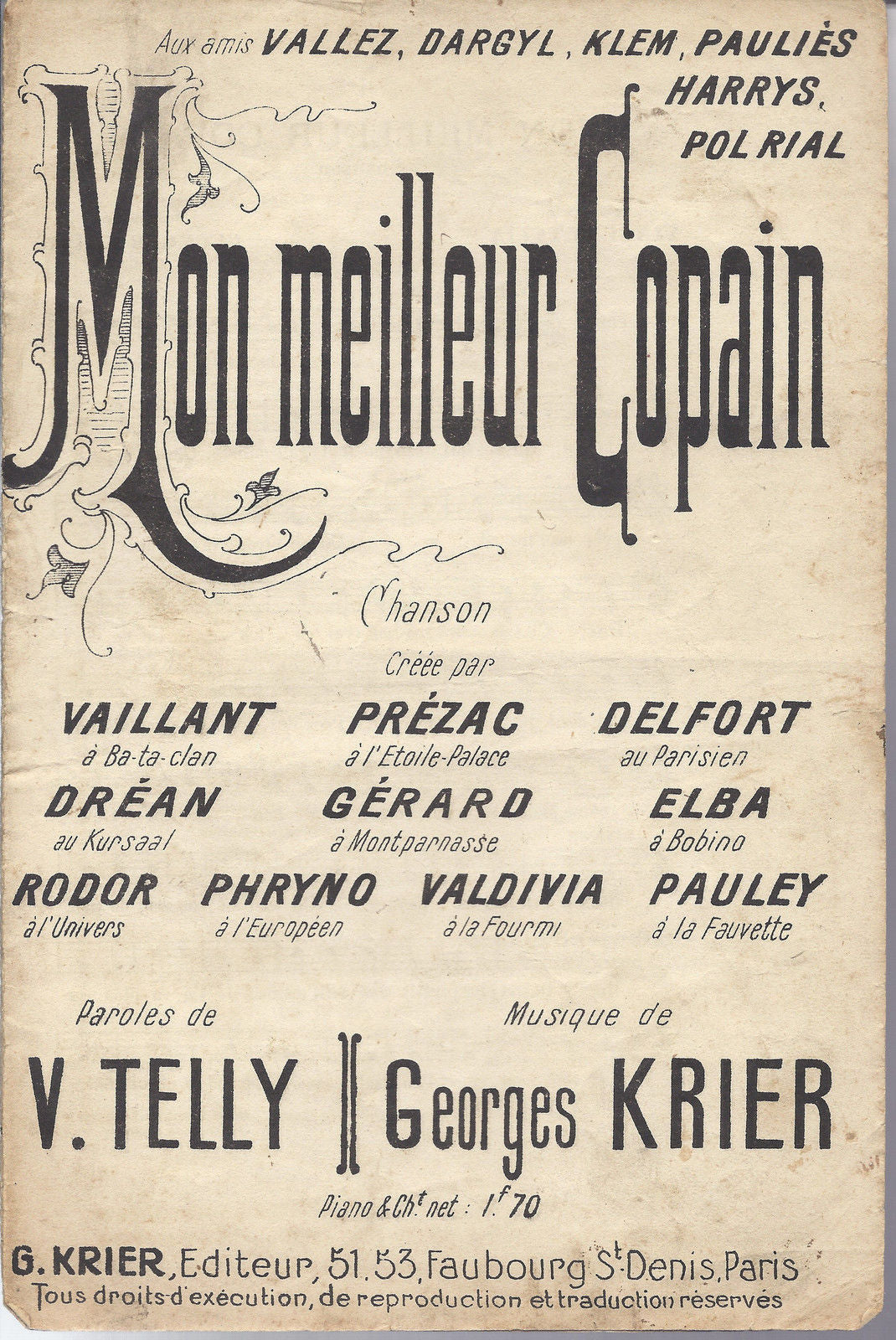 MON MEILLEUR COPAIN (V. Telly - G. Krier) # SPARTITO