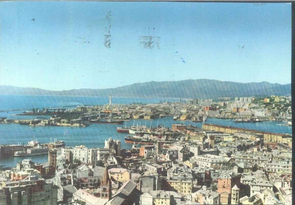 GENOVA - PANORAMA DEL PORTO - V1958 -ACQUARELLATA
