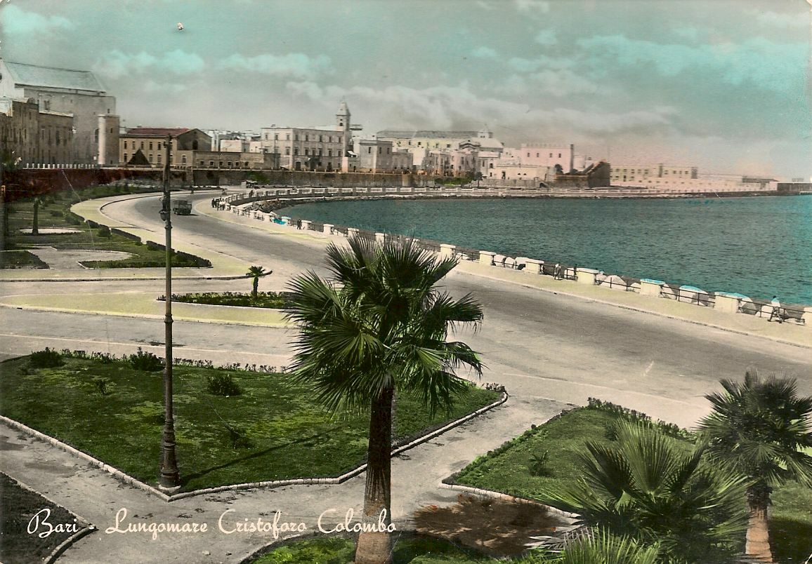 BARI - LUNGOMARE CRISTOFORO COLOMBO - ACQUARELLATA - V1952
