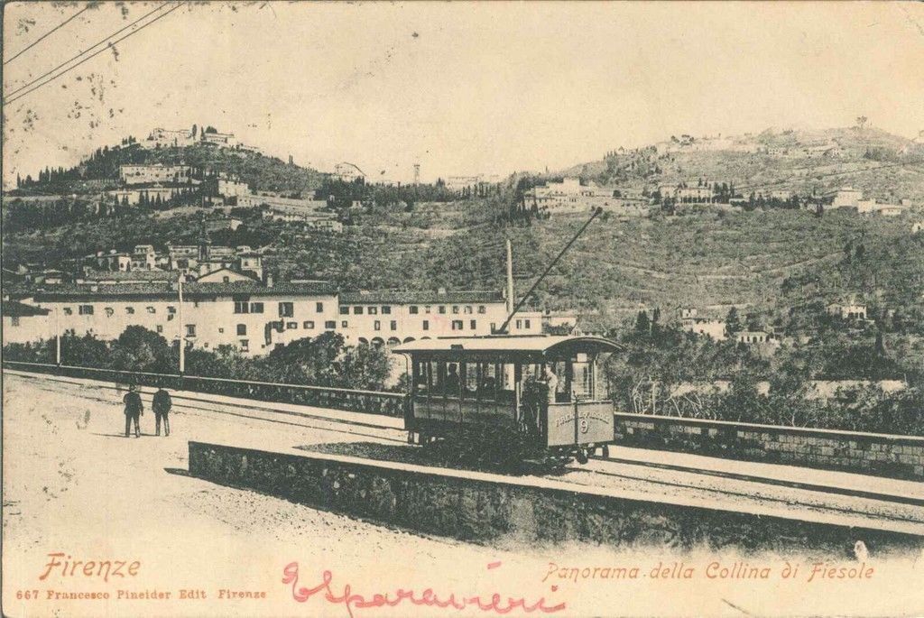 FIRENZE - PANORAMA DELLA COLLINA DI FIESOLA- V1906 TRAM