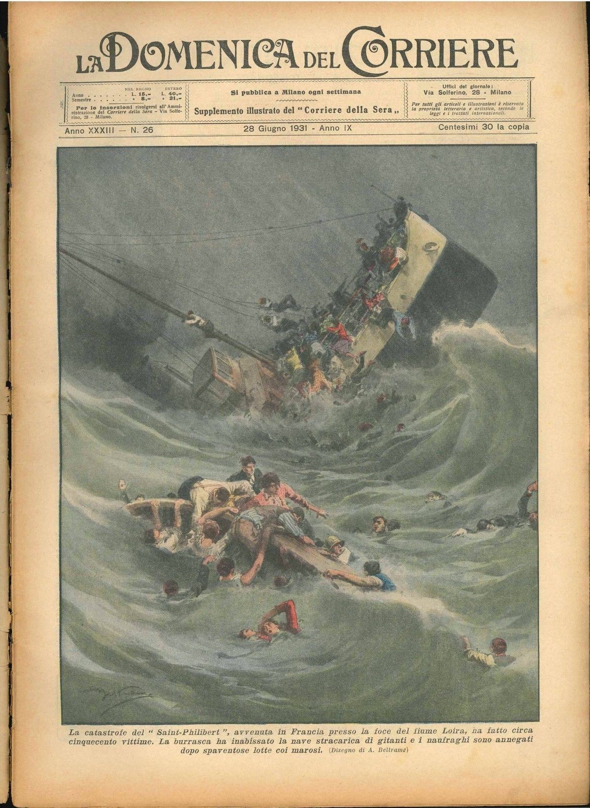 DOMENICA DEL CORRIERE N 26 - 28 GIUGNO 1931 - ILL. A. BELTRAME