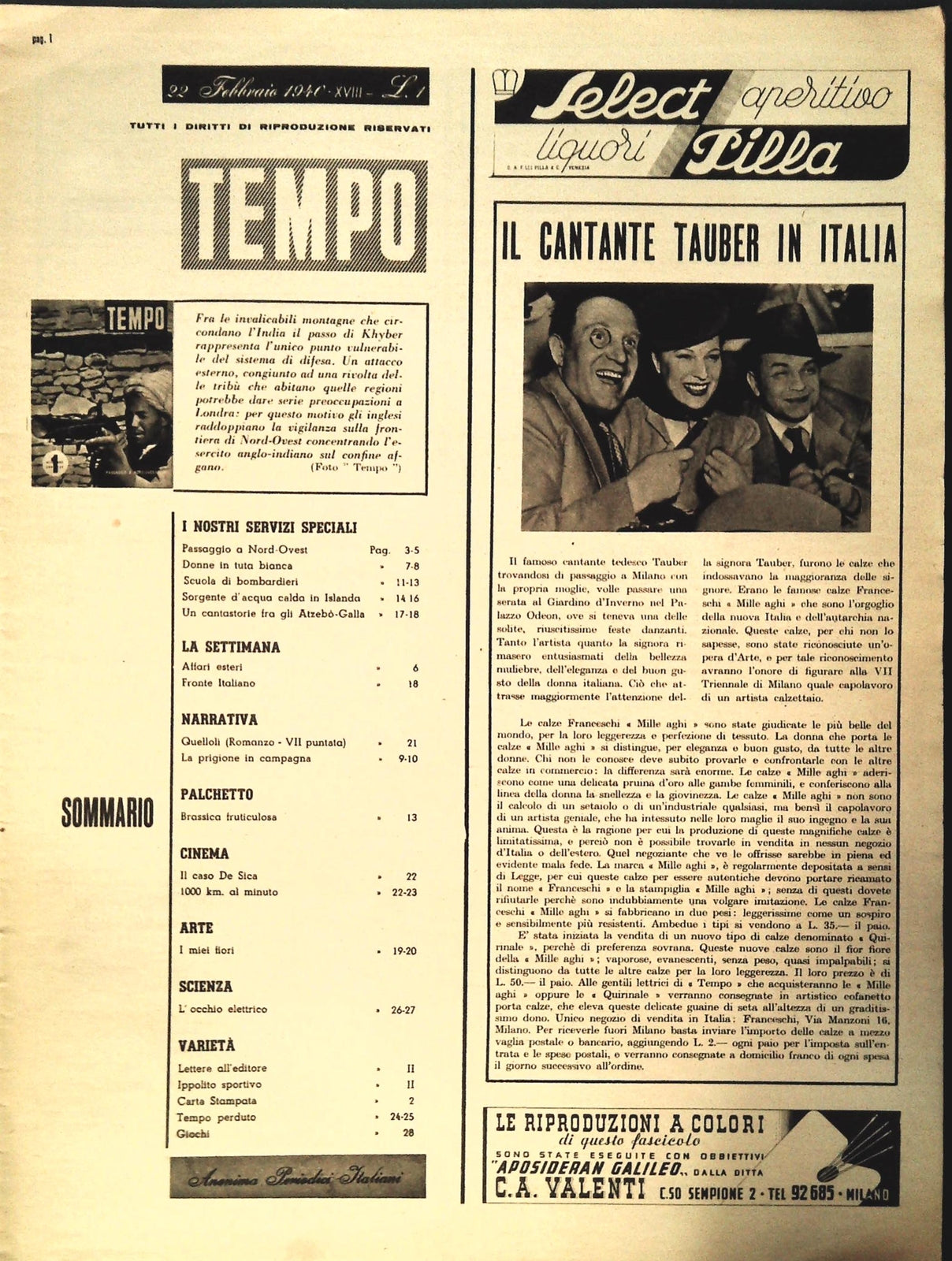 TEMPO N. 39 - 22 FEBBRAIO 1940 - SCUOLA BOMBARDIERI - FILM 1000 KM.