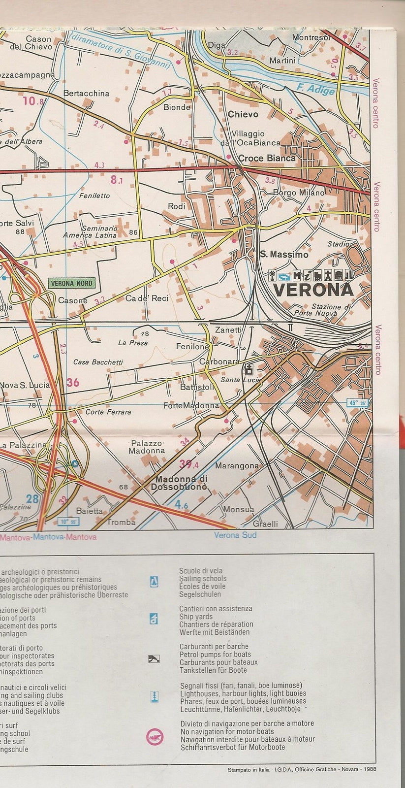 LAGO DI GARDA 1-50000 - CARTE TURUSTICO STRADALI - DE AGOSTINI 1988