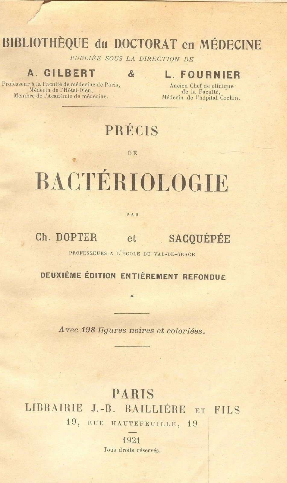 PRECIS DE BACTERIOLOGIE - DOPTER/SACQUEPEE
