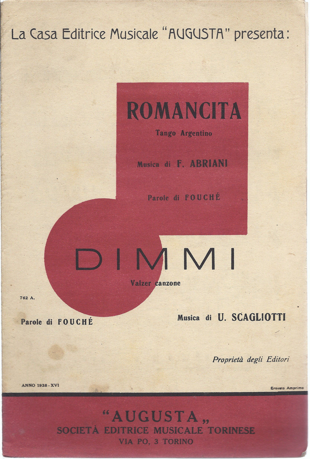 ROMANCITA  (Fouché - F. Abriani) - DIMMI ( Fouché - U. Scagliotti) # SPARTITO