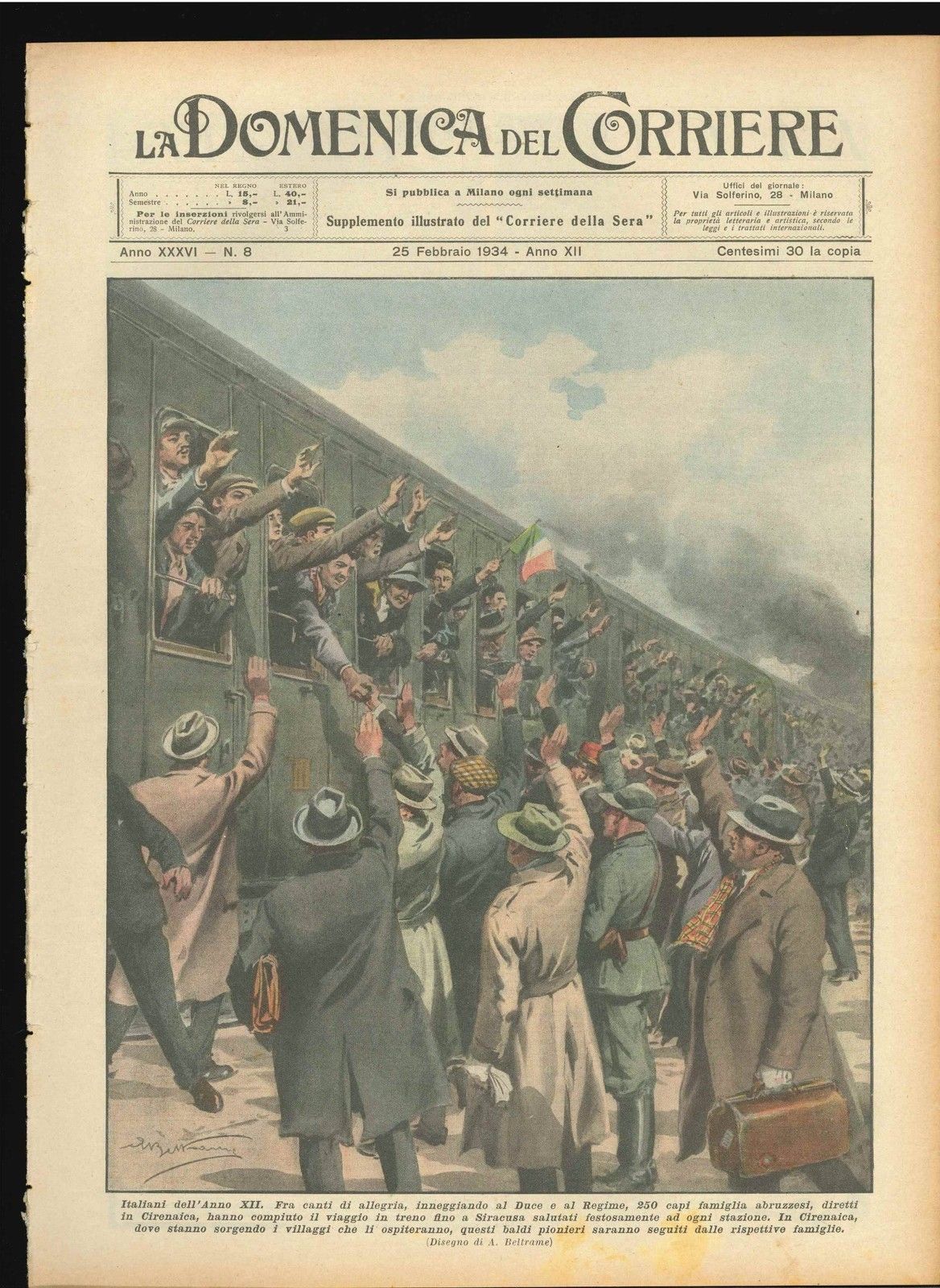 DOMENICA DEL CORRIERE N 8 - 25 FEBBRAIO 1934 - ILL. A. BELTRAME