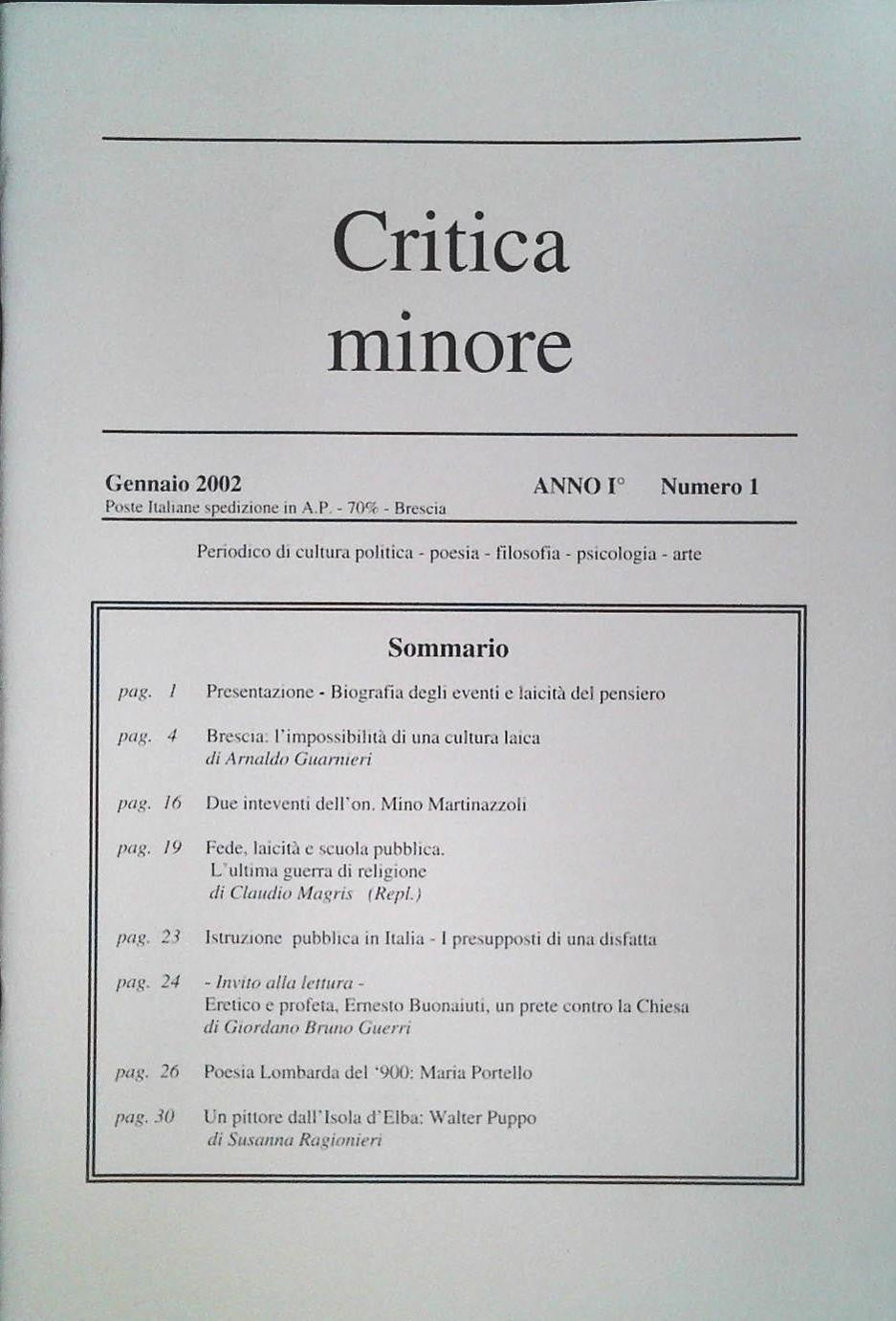 CRITICA MINORE - GENNAIO 2002
