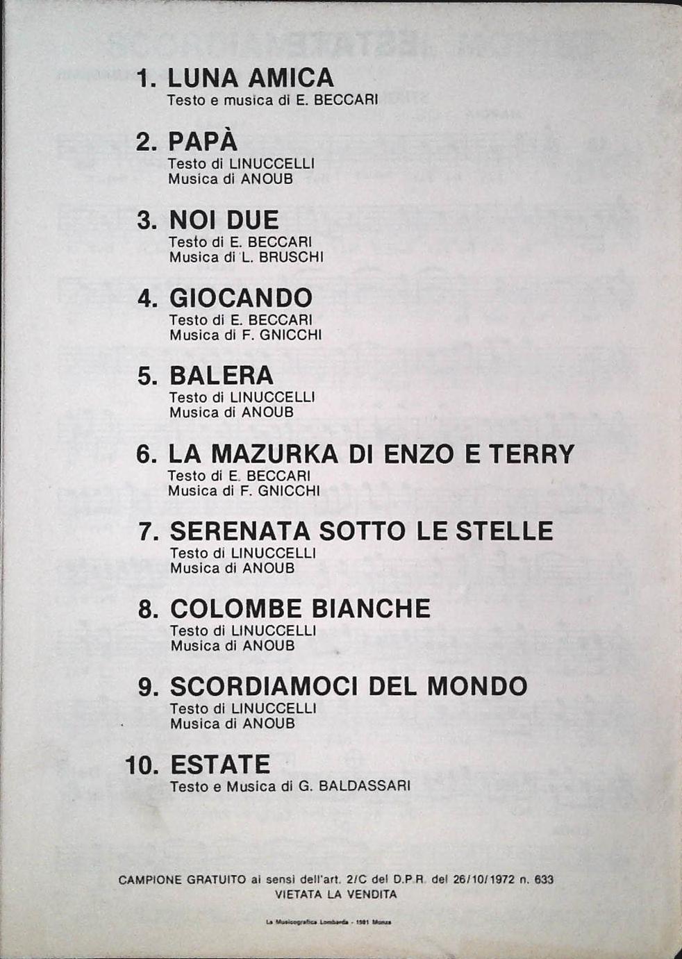 ENZO E TERRY. ALLA NOSTRA GENTE - 10 BRANI - SPARTITO-SHEET MUSIC