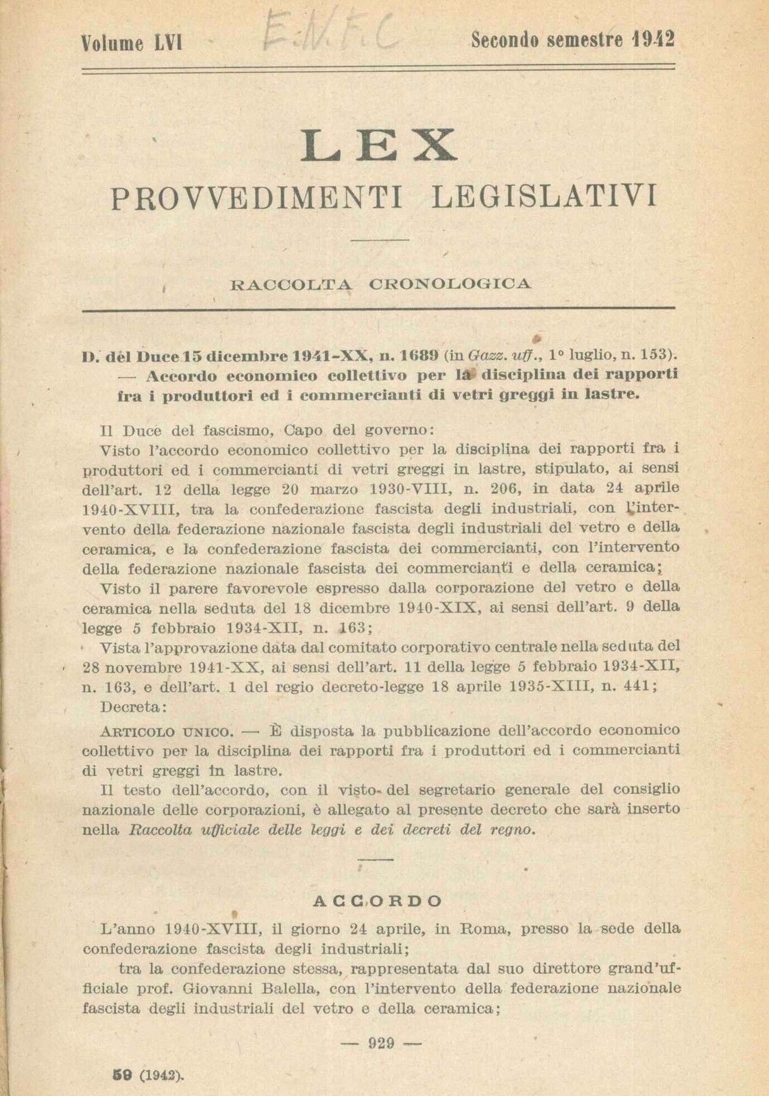 LEX - LEGISLAZIONE ITALIANA - 1942 - LUGLIO-DICEMBRE