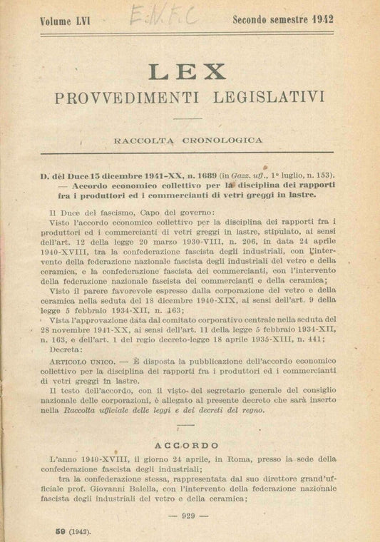 LEX - LEGISLAZIONE ITALIANA - 1942 - LUGLIO-DICEMBRE