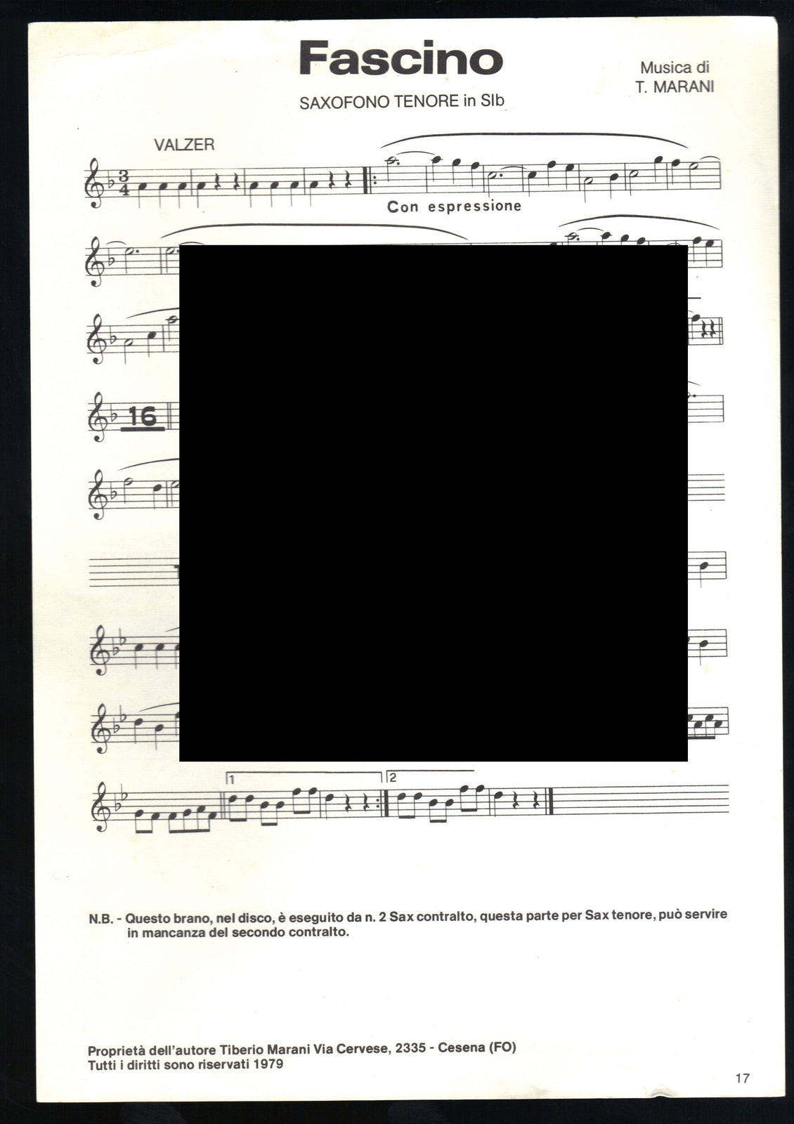 FASCINO  Tiberio Marani -- SPARTITO - Sax tenore in SIb, II Sax in MIb
