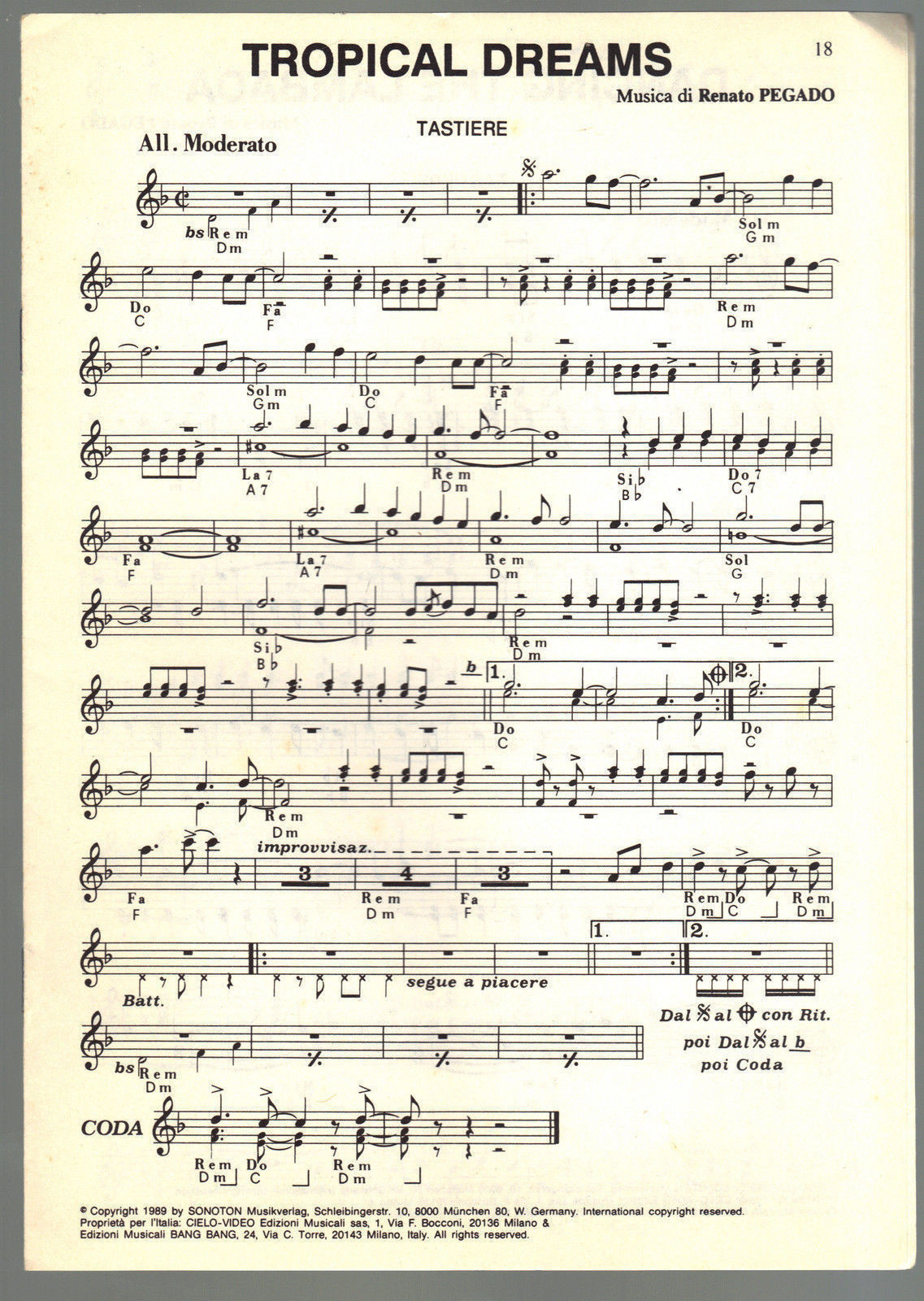 TROPICAL DREAMS - LAMBADA PARA MARIA E ALTRI 4 BRANI - TASTIERE - SPARTITO