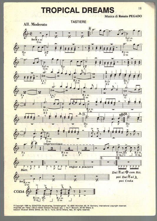 TROPICAL DREAMS - LAMBADA PARA MARIA E ALTRI 4 BRANI - TASTIERE - SPARTITO