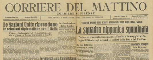 CORRIERE DEL MATTINO 27 OTTOBRE 1944-BATTAGLIA NAVALE  FILIPPINE-ITALIA NELL'ONU