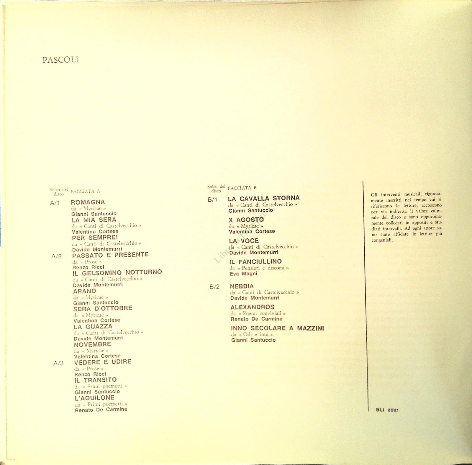 CARDUCCI PASCOLI D'ANNUNZIO - LP 33 GITI