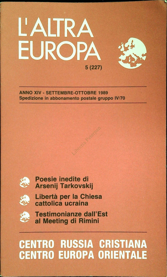 L'ALTRA EUROPA N. 227 - SETTEMBRE OTTOBRE 1989 - CENTRO RUSSIA CRISTIANA