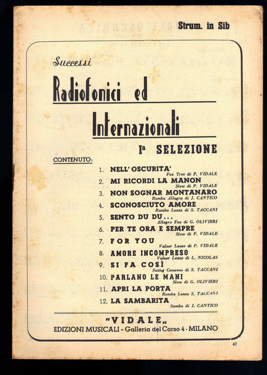 SUCCESSI RADIOFONICI ED INTERNAZIONALI - 1^ SELEZIONE - 12 BRANI # SPARTITO