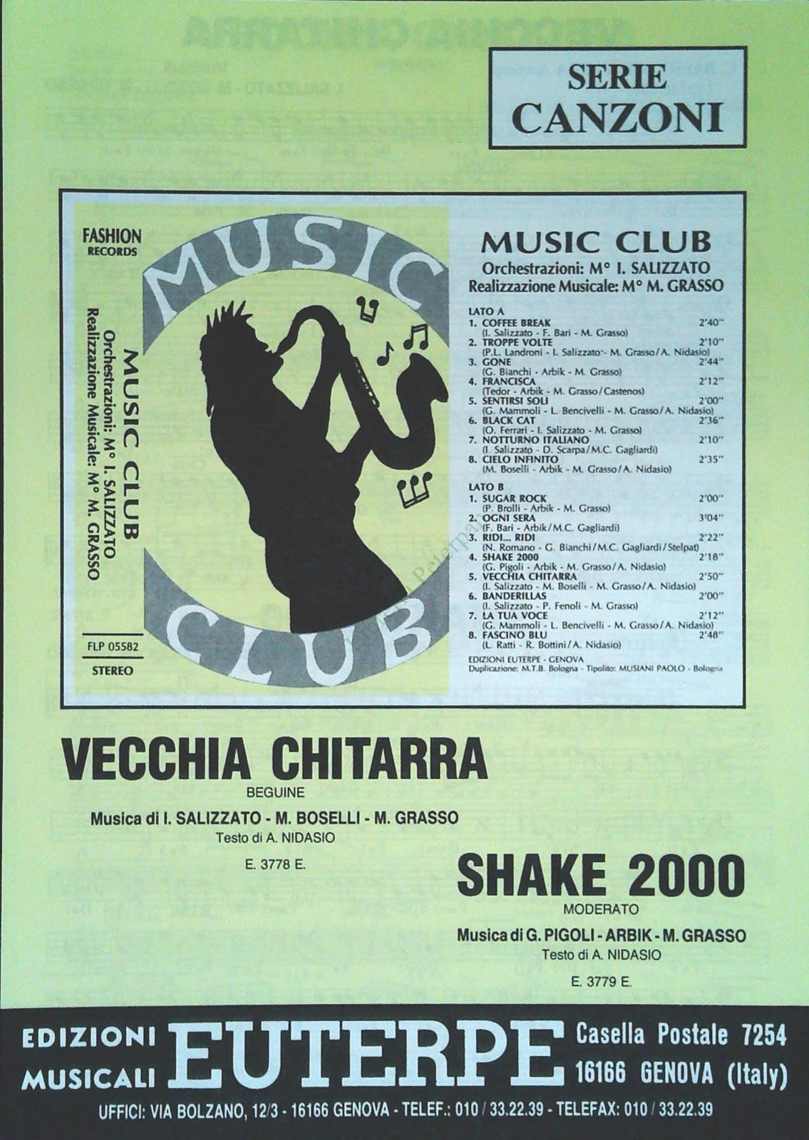 VECCHIA CHIARRA. beguine-SHAKE 2000. moderato - SPARTITO-SHEET MUSIC