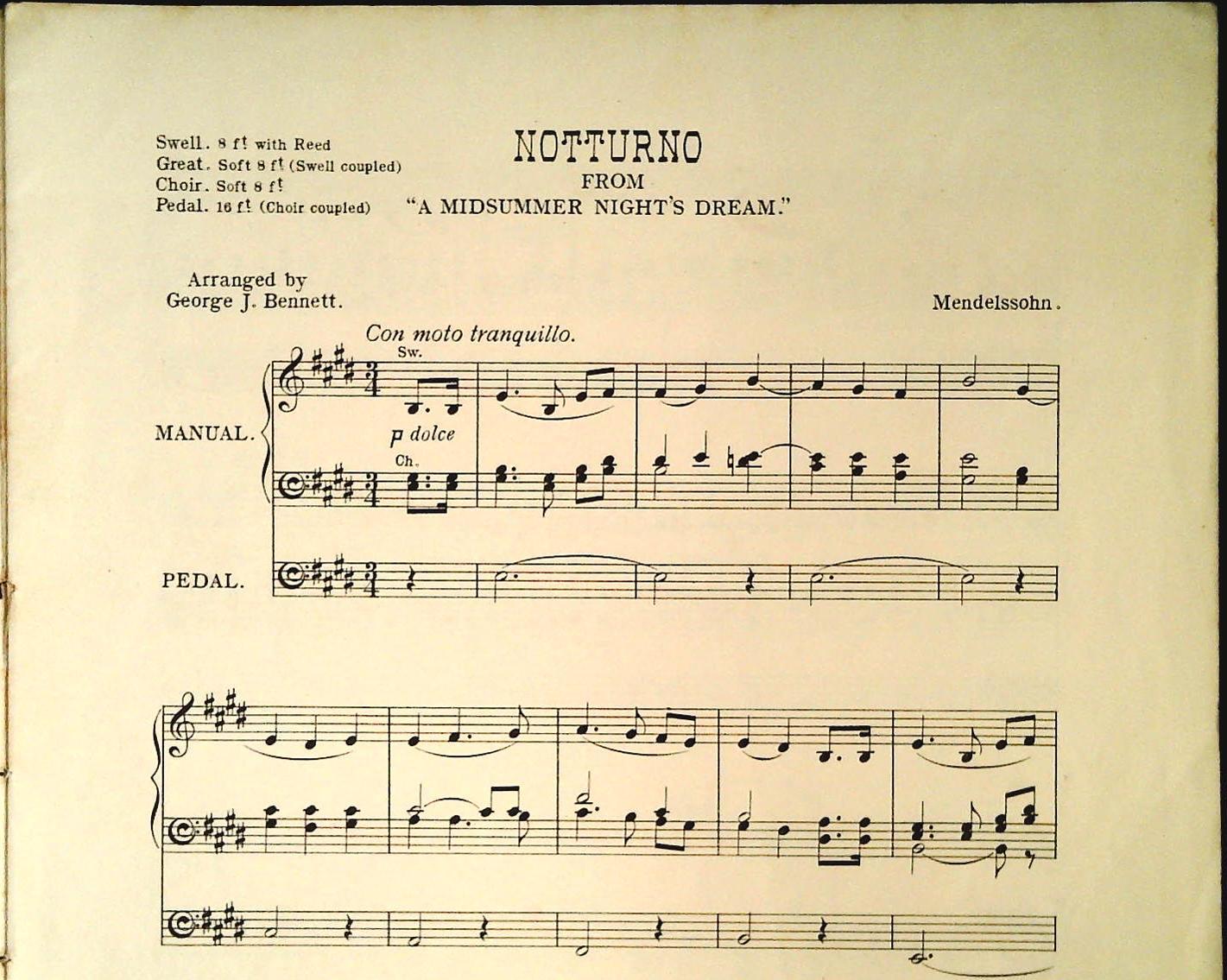NOTTURNO - MENDELSHSOHN - ORGAN TRANSCRIPTIONS G. BENNET - SPARTITO-SHEET MUSIC
