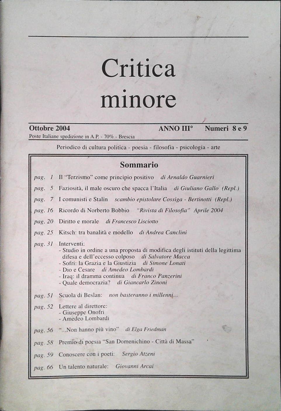 CRITICA MINORE - OTTOBRE 2004